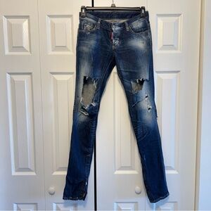DSQUARED2 Women Distressed Dark Blue Jeans, Size 40